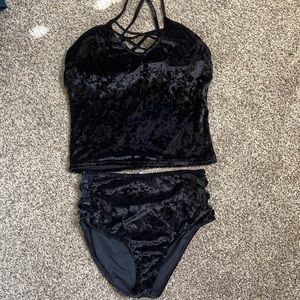 Black velvet tankini from Rad Swim.  Size Medium.  In excellent used condition